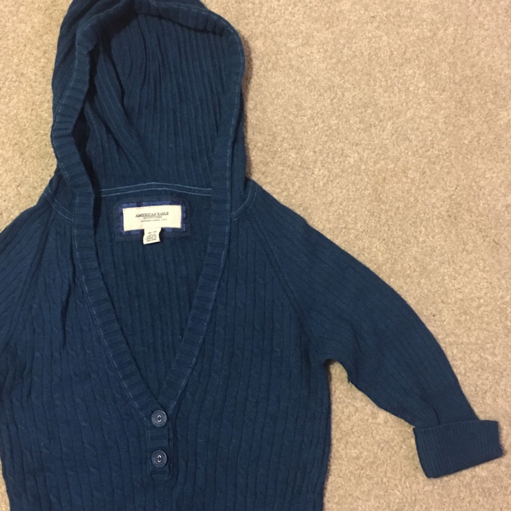 American Eagle V-Neck Hooded Sweater